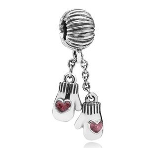 Authentic Pandora Winter Mitts Charm Sterling Silver Pink
Enamel Hearts Retired